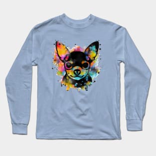 Cute Chihuahua Puppy Dog Colorful Artwork Long Sleeve T-Shirt